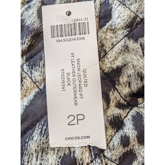 Chicos New Womens Jacket Black Gray Cheetah Quilted Snap Button Coat Size 2P MP - Picture 8 of 11